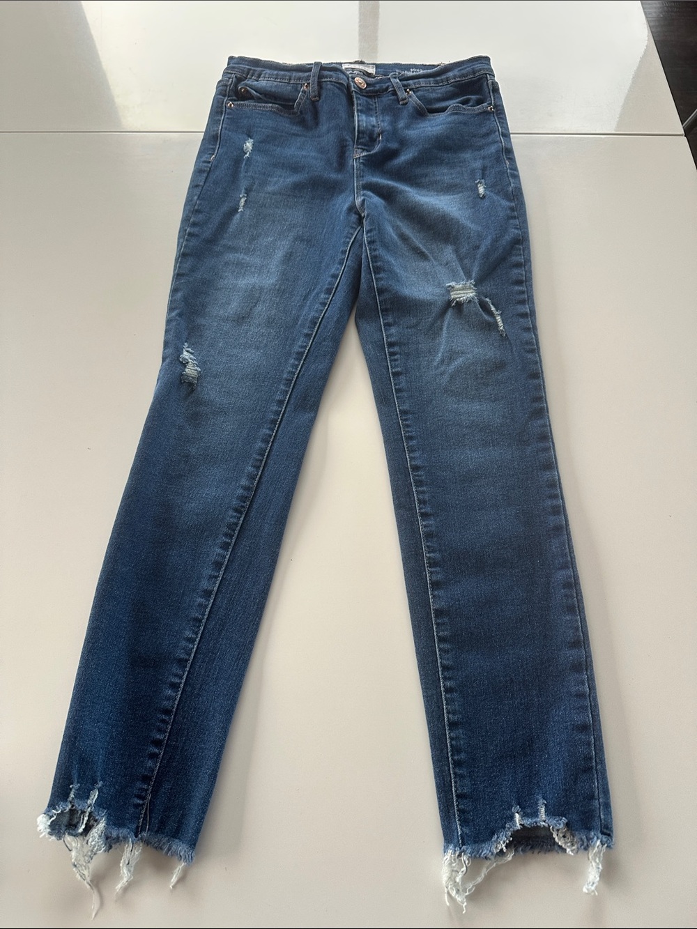 Soho Dark Blue Distressed Straight-Leg Jeans